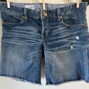 Blue Jean Shorts with Distressed Raw Hem